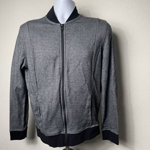 Alfani Regular Fit Full Zip High Collar Jacket Gray Black Cotton Mens Size S